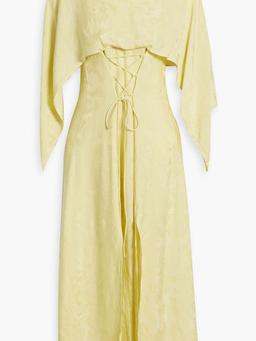 Cape-effect cupro-blend jacquard midi dress