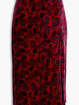 Kirsten fringed printed velvet midi skirt