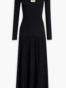 Cold-shoulder ribbed-knit midi dress