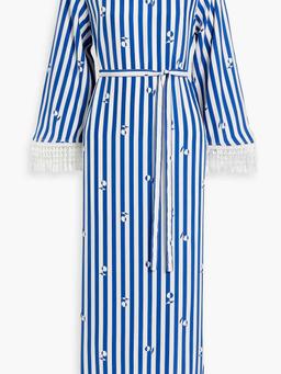 Andrea macramé-trimmed striped silk midi dress