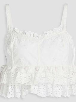Clarissa cropped ruffled broderie anglaise cotton top