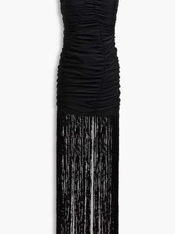 Fringed sequined jersey maxi dress