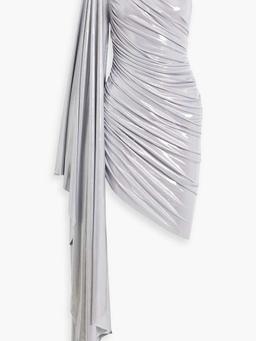 Diana one-shoulder ruched metallic stretch-jersey mini dress