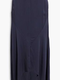 Asymmetric satin-crepe midi skirt