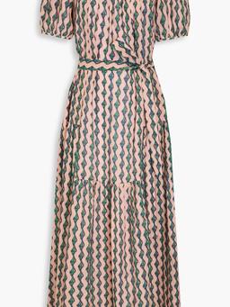 Yashi pleated printed linen midi dress
