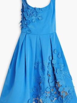 Laser-cut appliquéd taffeta dress