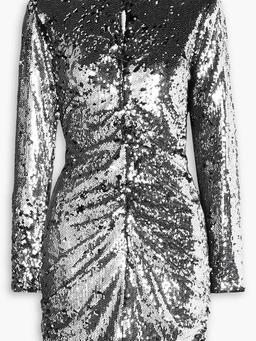 Ruched sequined cotton-jersey mini dress