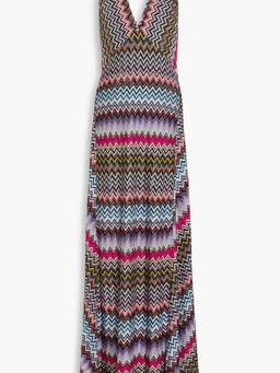 Metallic crochet-knit halterneck maxi dress