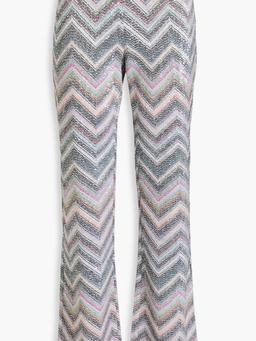 Sequined metallic crochet-knit flared pants