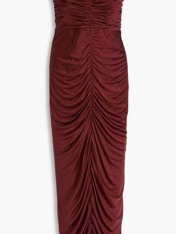 Strapless ruched jersey midi dress