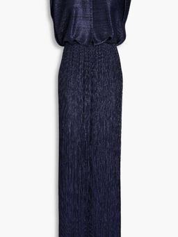 Metallic plissé-jersey gown