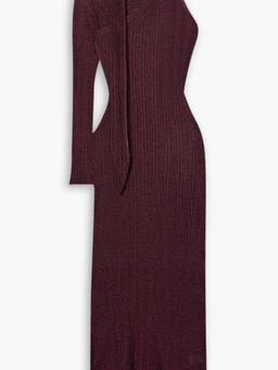 One-sleeve tie-detailed metallic plissé-knit maxi dress