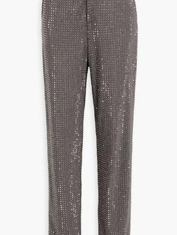 Crystal-embellished crepe straight-leg pants