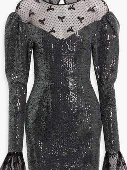 Sequined embroidered cotton point d'esprit mini dress