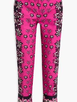 Cropped printed cotton-poplin slim-leg pants