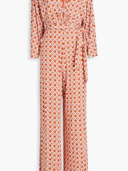 Aurelia ruched printed jersey wide-leg jumpsuit