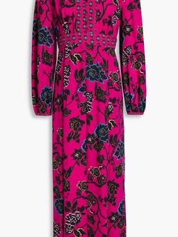 Anjali pleated floral-print crepe midi dress