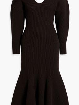 Flared ribbed wool and cashmere-blend midi dress