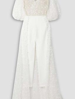 Stella embellished embroidered tulle and crepe jumpsuit