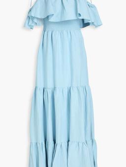 Kia cold-shoulder tiered linen-blend maxi dress