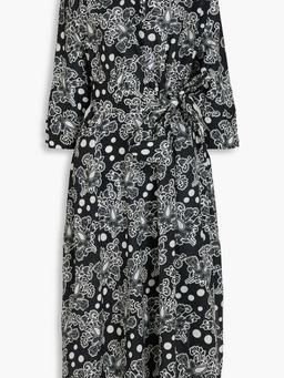 Valentina belted printed cotton midi dress