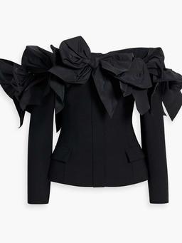 Off-the-shoulder bow-detailed wool-blend top
