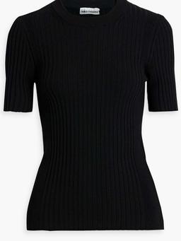 Snap-detailed ribbed wool-blend top