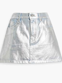 Coated metallic denim mini skirt
