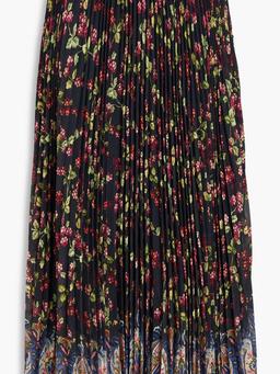 Floral-print plissé-georgette midi skirt