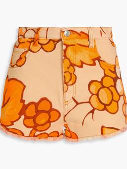 Floral-print denim shorts