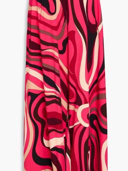 Printed wool-blend twill wide-leg pants