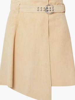 Asymmetric suede mini skirt