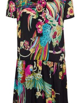 Pussy-bow printed silk crepe de chine mini dress