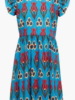 Cutout printed cotton-poplin mini dress