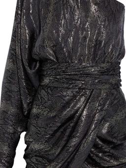 One-shoulder draped metallic silk-blend jacquard mini dress
