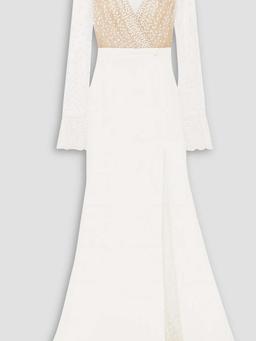 Joni Swiss-dot tulle and crepe gown