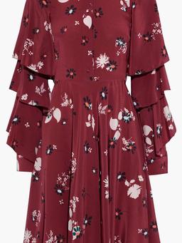 Tiered appliquéd floral-print silk crepe de chine dress