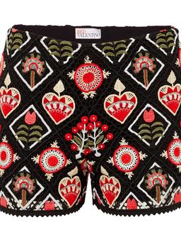 Embroidered macramé shorts
