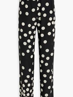 Polka-dot silk crepe de chine straight-leg pants