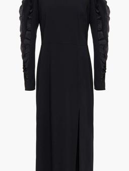 Satin-trimmed ruffled crepe midi dress