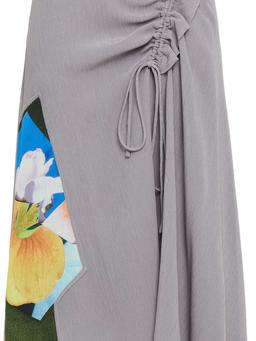 Ruched printed crepon midi skirt