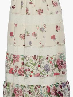 Point d'esprit-paneled floral-print chiffon midi skirt