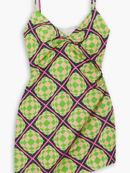 Party Girl asymmetric printed crepe de chine mini dress