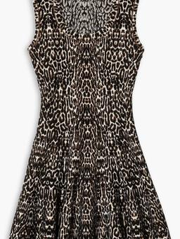 Fluted leopard jacquard-knit mini dress
