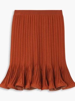 Ruffled ribbed-knit mini skirt