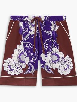 Floral-print silk crepe de chine shorts