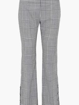 Button-detailed gingham wool bootcut pants