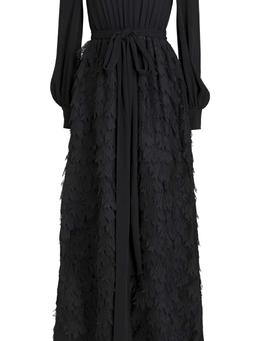 Belted broderie anglaise-paneled silk-crepe gown