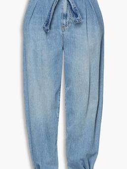 Pleated high-rise tapered jeans