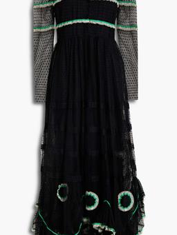 Lace-trimmed flocked tulle gown